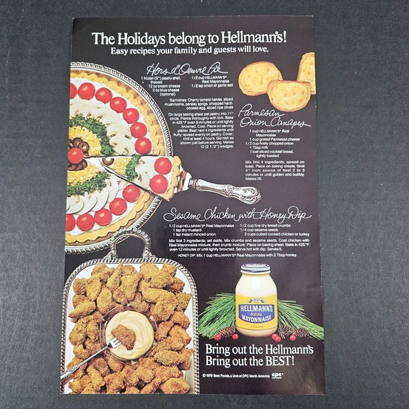 Best Foods Unit of CPC Other - 1978‎ Hellman's Mayonnaise Vintage Print Ad Holiday Recipes Best Foods Kitchen